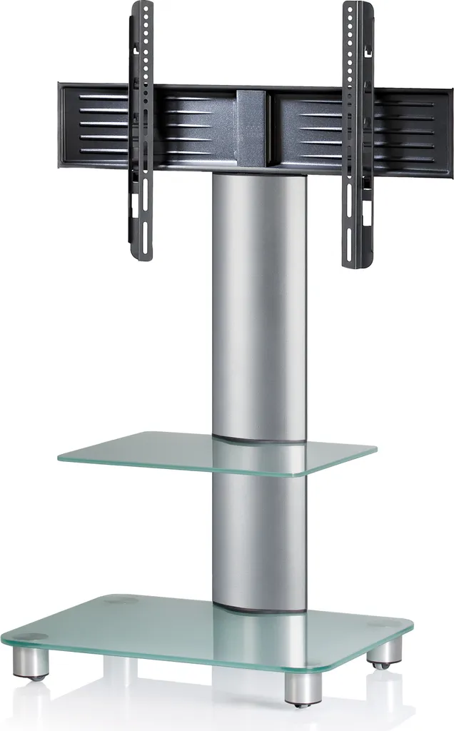 VCM Tosal Pied TV en Verre Dépoli Argenté Mat - Support Écran de Qualité