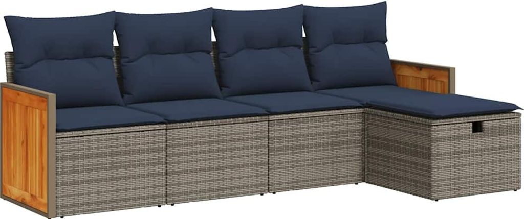 5-tlg. Garten-Sofagarnitur mit Kissen Grau Poly Rattan