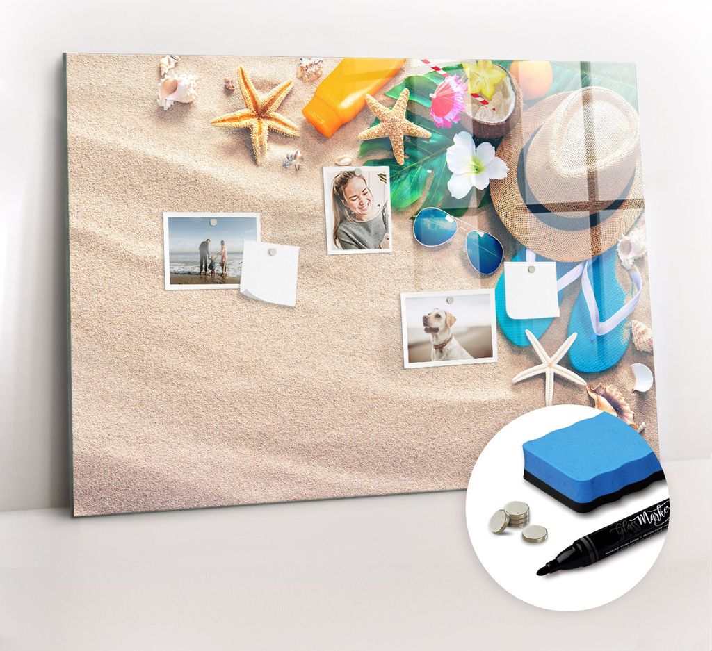 Magnetpinnwand Memoboard - Zubehörsatz - Schwarzer Marker + Schwamm + Magnete - 100 x 70 cm - Sommeraccessoires