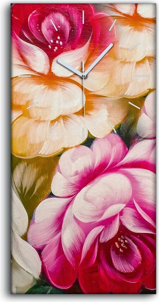 Wandbild Leinwand Bilder mit Uhr Geräuschlos 30x60 Abstrakte Kunst Blumen - weiße Hände