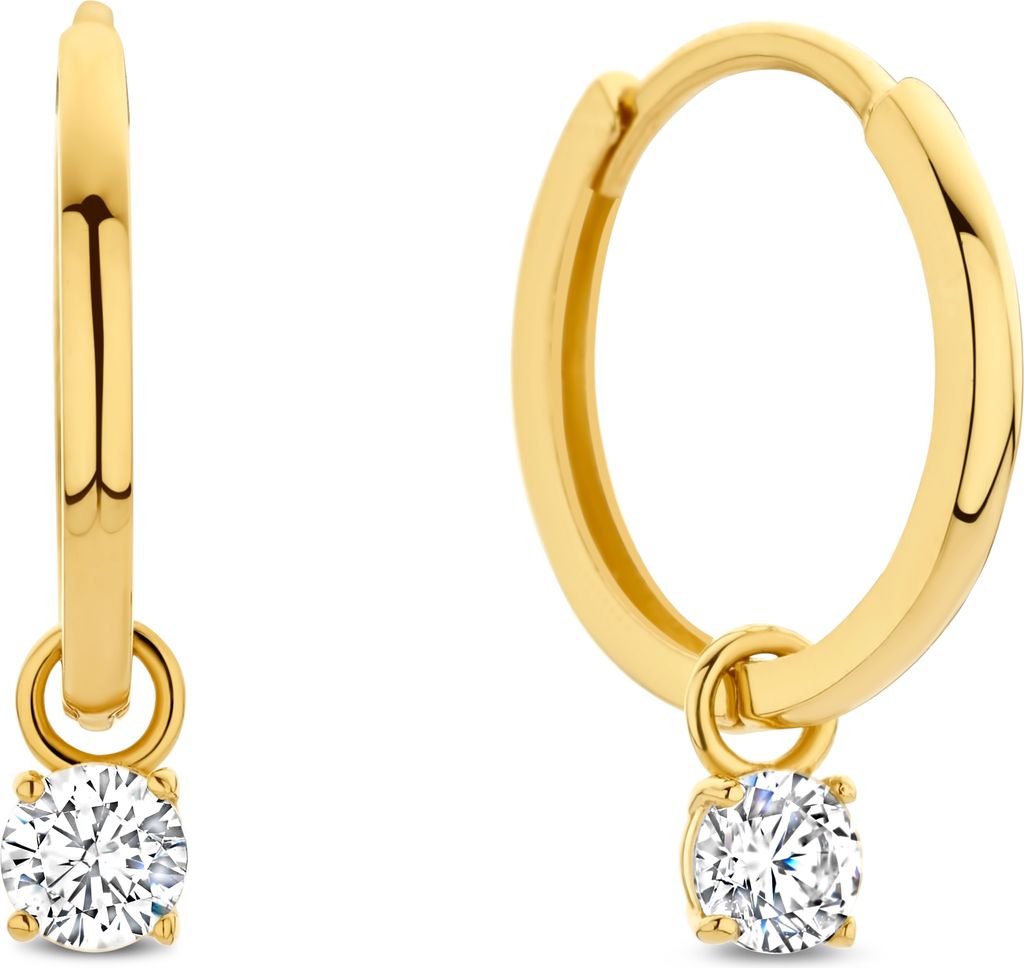 New Bling 9NBG-0715 Gold-Ohrringe mit Zirkonia - Ohrringe - 14 Karat - Zirkonia - 3mm - 12mm Durchmesser - 1,2mm breit - Scharnier - Gold