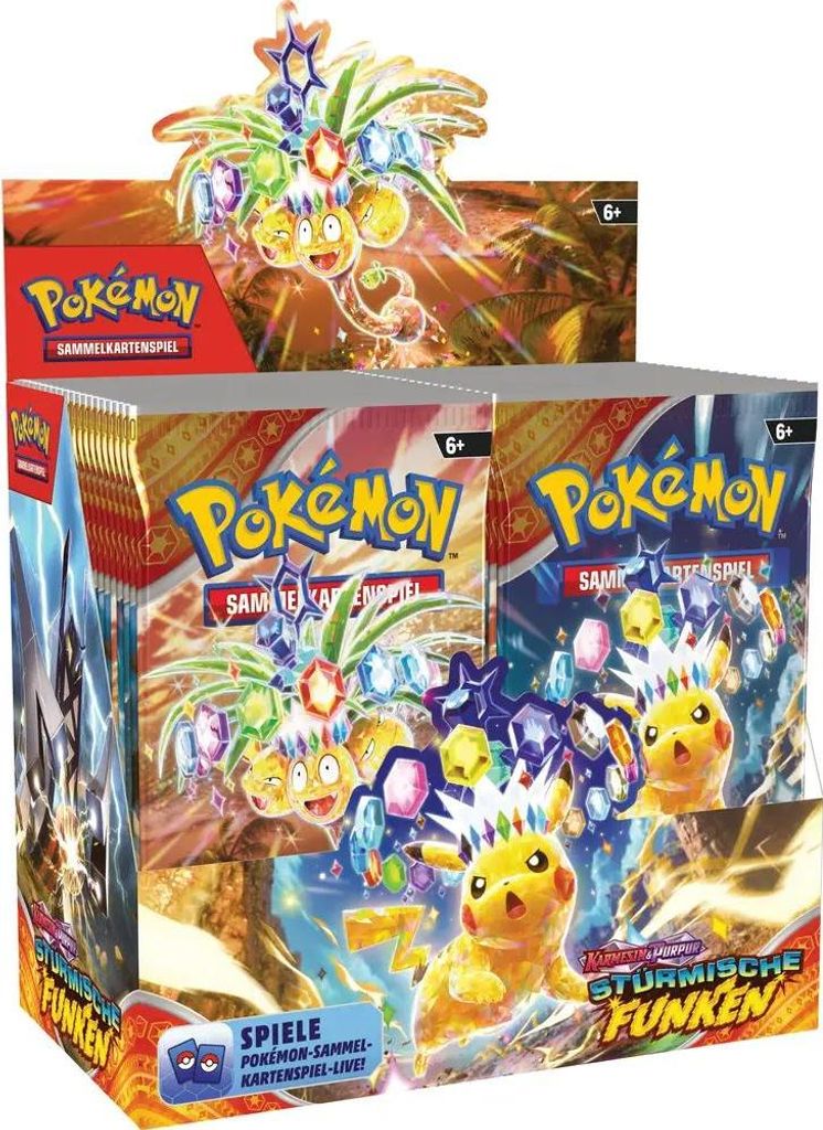 A display box of Pokemon trading card game booster packs.