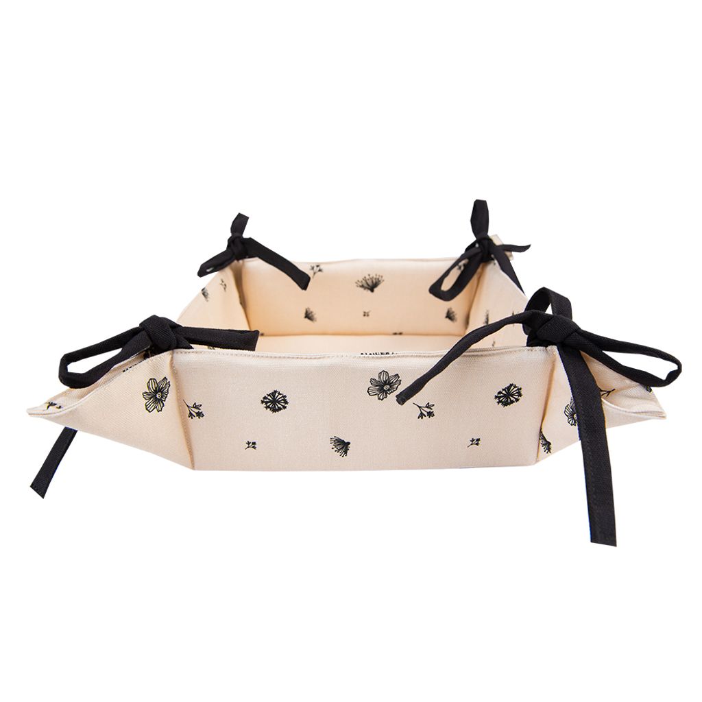 Clayre & Eef Brotkorb 35x35x8 cm Beige Schwarz Baumwolle Blumen