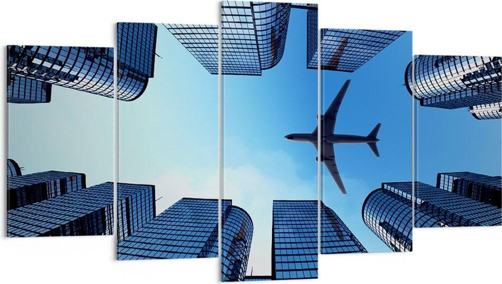 Bild auf Leinwand - Leinwandbild - Himmel Stadt Agglomeration Wolkenkratzer - 160x85cm - Wand Bild - Wanddeko - Leinwanddruck - Bilder - Kunstdruck...