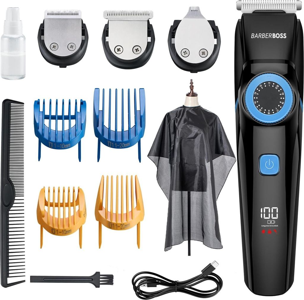 3-in-1-Pflegeset für Herren, Haar-, Bart- und Detailschneider, Präzisionsrad, Schneidklingen, Ladelampe, wiederaufladbar über USB und 100% wasse...