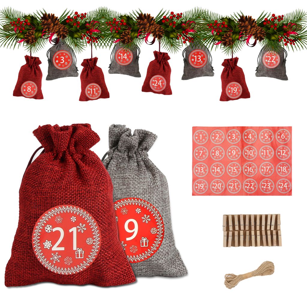 EINFEBEN Adventskalender zum Befüllen Weihnachtskalender Weihnachten Säckchen XMAS DIY Adventskalender zum Befüllen