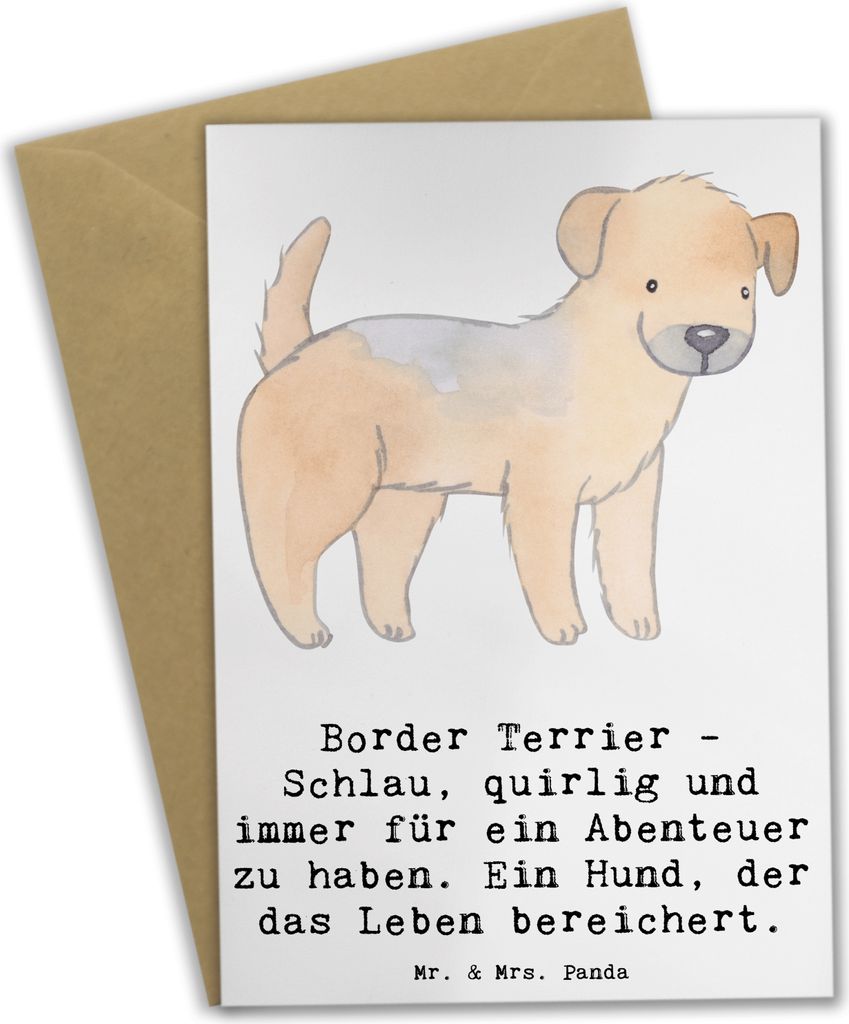 Mr. & Mrs. Panda Grußkarte Border Terrier Abenteuer - Weiß - Geschenk, einladungskarten, vatertagskarte, Lebensfreude, soziale Hunde, Hunderassen...