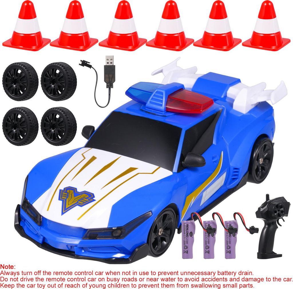 Polizeiauto-Fernbedienungsspielzeug, Allrad-Driftspielzeug mit Lichtern, 3 wiederaufladbare Batterien, Geburtstagsgeschenk, ideal für Kinder, Jung...