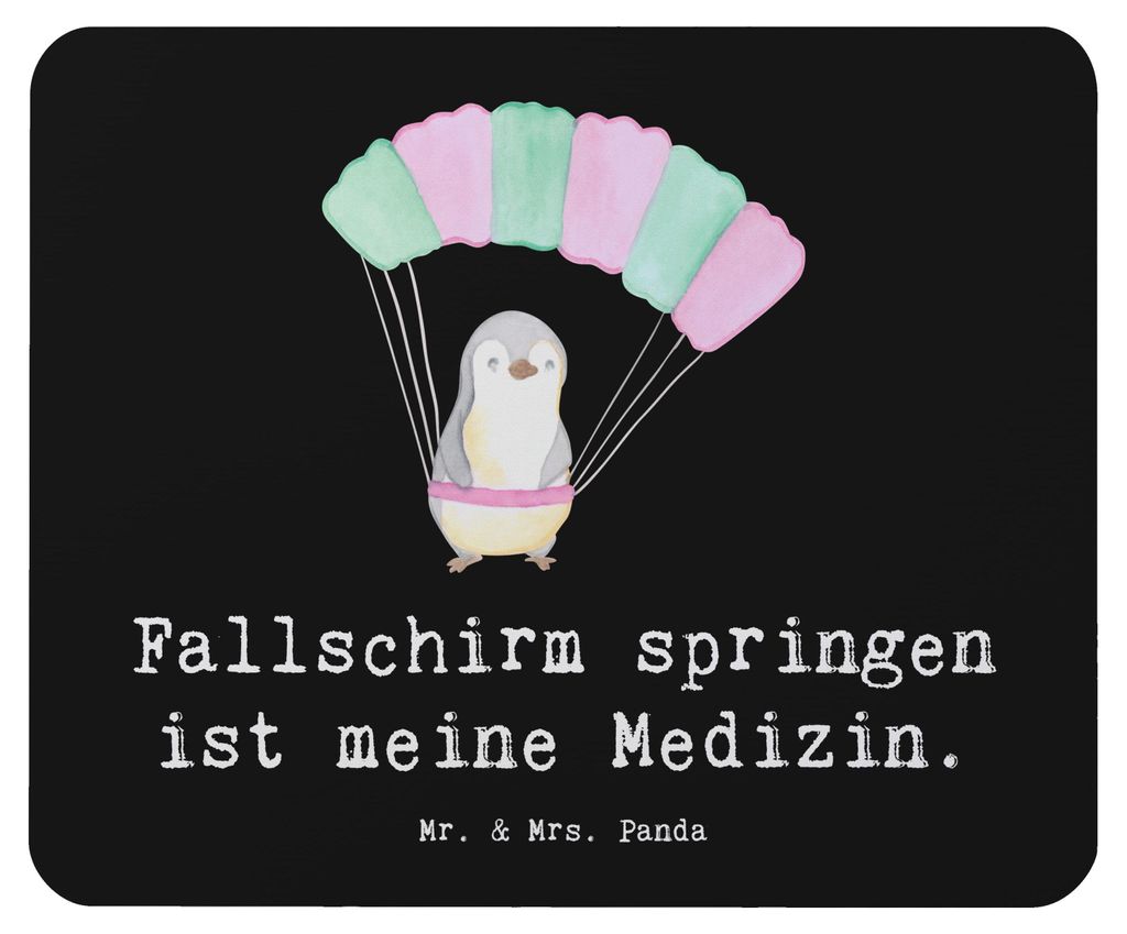 Mr. & Mrs. Panda Mauspad Pinguin Fallschirm springen - Schwarz - Geschenk, laptop mousepad, computermatte, mousematte, Erlebnisgeschenk, Fallschirm...