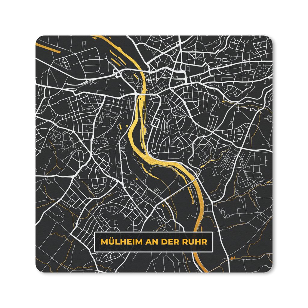 MuchoWow Mauspad Mousepad Mülheim an der Ruhr - Gold - Stadtplan - Karte - Deutschland 30x30 cm - Mousepads - Maus Mat - Pad - Mausunterlage - G...