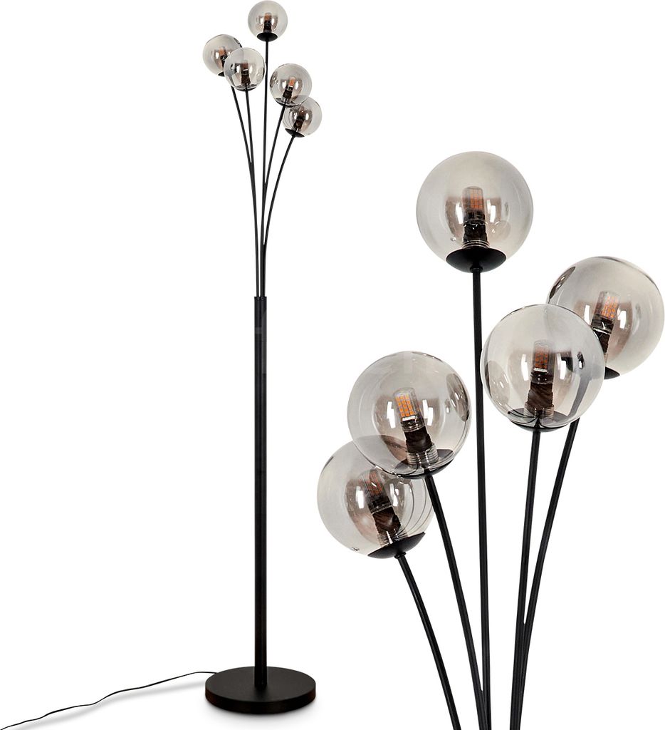 Lerici Stehlampe aus Metall/Glas in Schwarz/Rauchfarben