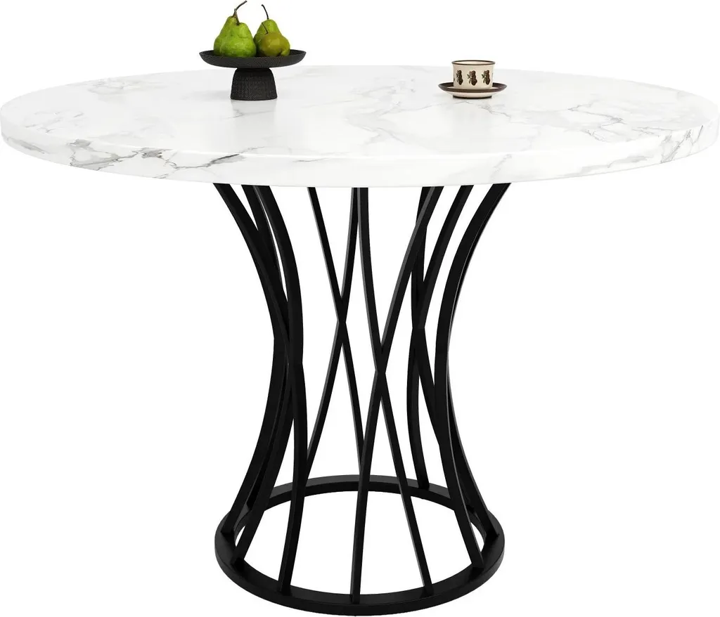 Table ronde noire 80x80cm plateau MDF marbré chic style moderne