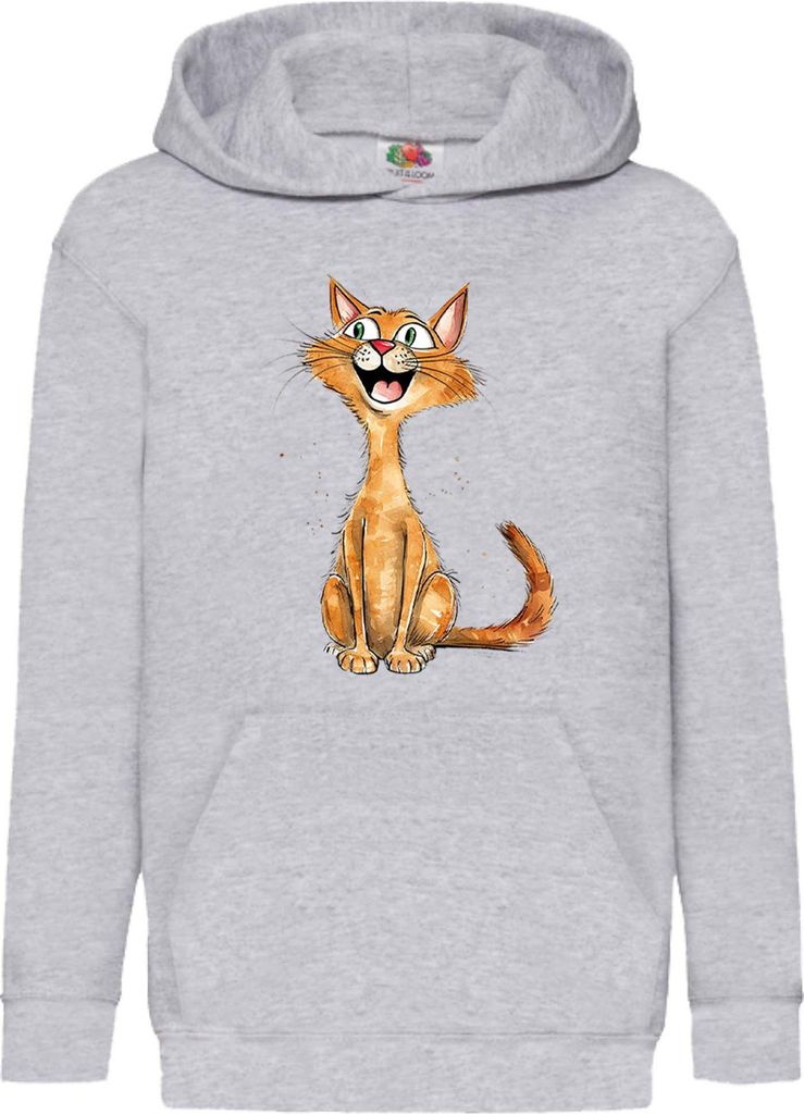 Kinder Kapuzenpullover Funny Cats Breeds Abyssinian Cat 005, 9-11 Jahr - 140 / Grau