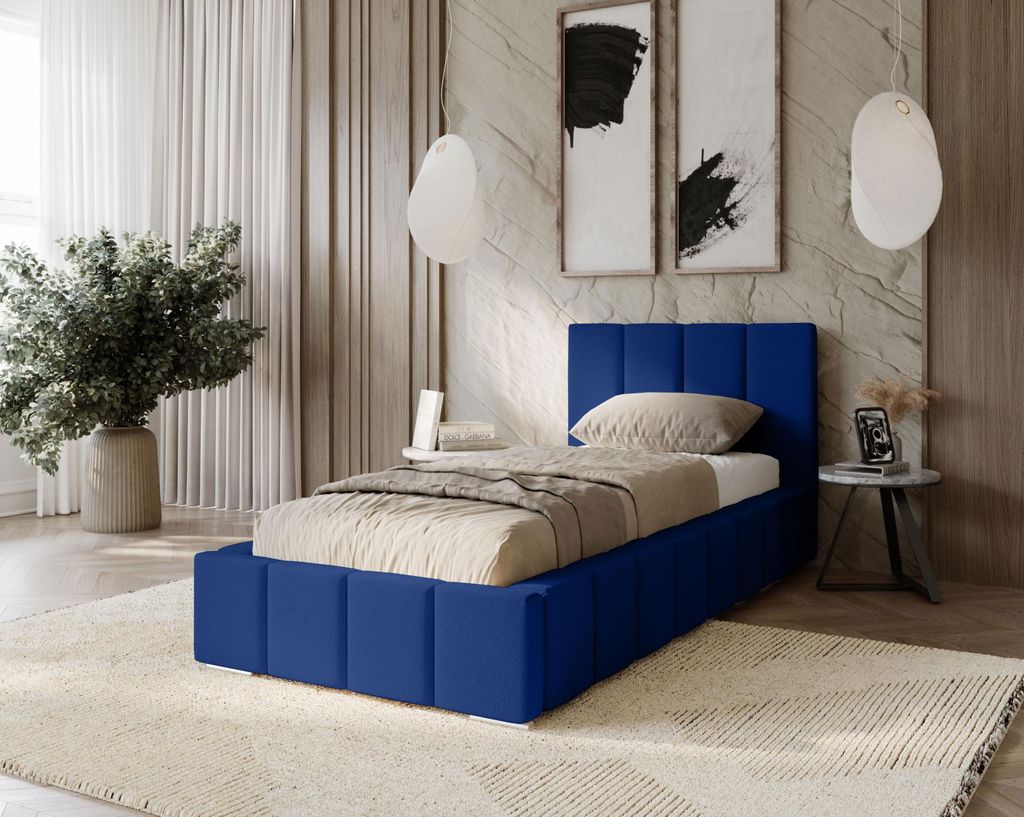 Gepolstertes Einzelbett 80x200 mit Stauraum BURKE - dunkelblau