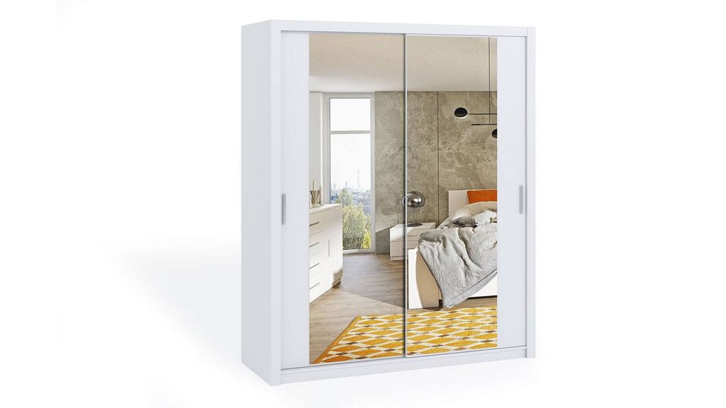 Schwebetürenschrank mit Spiegel 180 BRYAN – Weiß