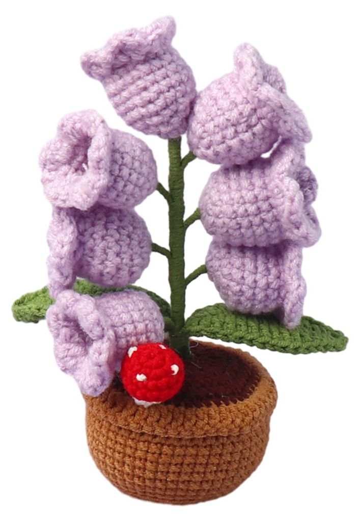 Maiglöckchen-Lampe, gehäkelte künstliche Blume mit 7 Nachtlichtern, kleine Topfblume, Tischlampe, ideales Geschenk zum Valentinstag oder Muttert...
