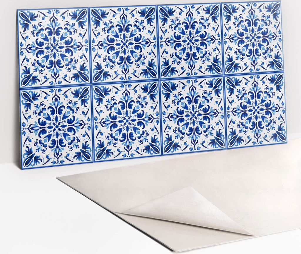 Dekorative PVC Wandpaneele - Küchenpaneele Rückwand hart Innenwand - 100 x 50 - Blaue Ornament