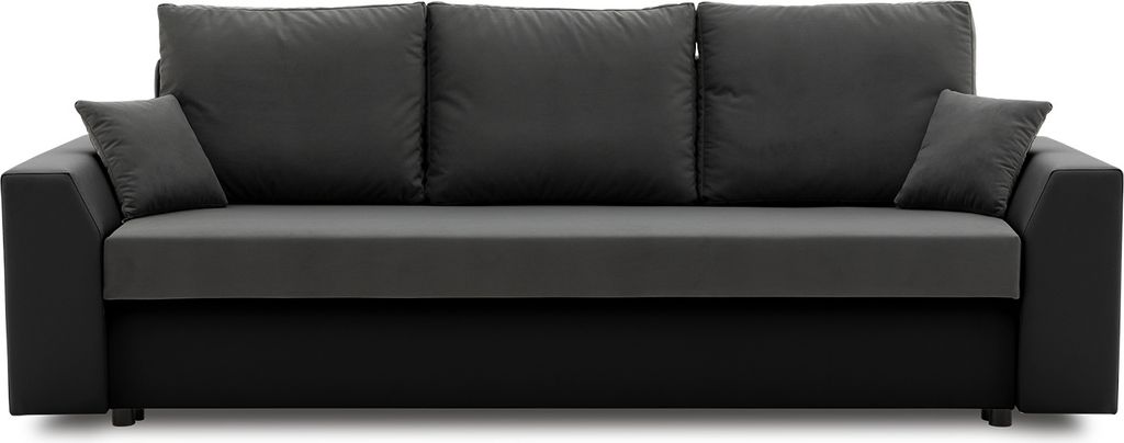 Couch PAUL 1 PRO 190x140 mit Schlaffunktion - Farben zur Auswahl - Schlafcouch mit Bettkästen, Stoff TRINITY 15 + REAL 11 - DUNKELGRAU UND SCHWARZ