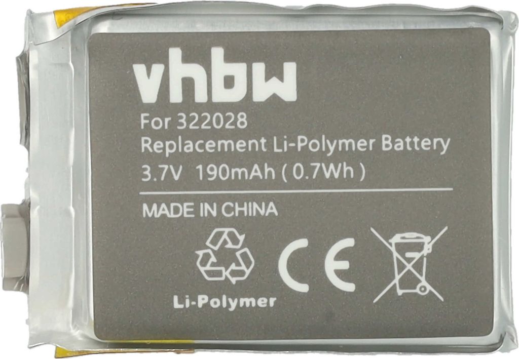 vhbw Akku kompatibel mit TomTom Runner Cardio Smartwatch Uhr Fitnessarmband (190 mAh, 3,7 V, Li-Polymer) + Werkzeug-Set