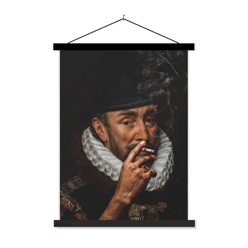 MuchoWow Textilposter Wilhelm von Oranien - Adriaen Thomasz - Zigarette 90x120 cm mit schwarzem Rahmen - Dekoration
