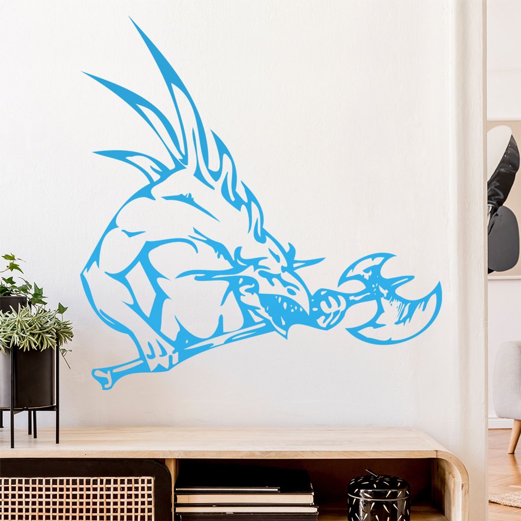Drachen mit Hellebarde Wandtattoo in 6 Größen - Wandaufkleber Wall Sticker - Dekoration, Küche, Wohnzimmer, Schlafzimmer, Badezimmer