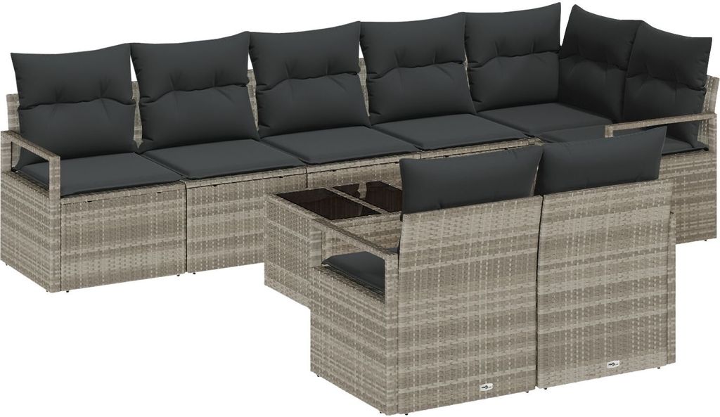 Langlebige 9-teilige Garten Sofa Set mit Kissen Grau Poly Rattan, 2-Sitzer Garten Sofa mit Kissen Grau Poly Rattan - Gartensofas Möbel233645