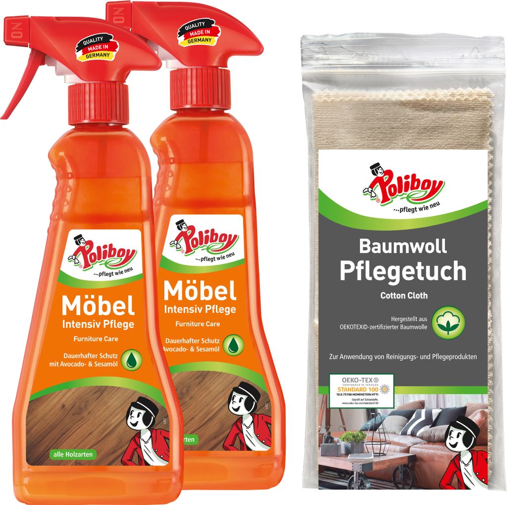 Poliboy 2er Möbel Intensiv Pflege + Baumwolltuch - zur Produktbild 