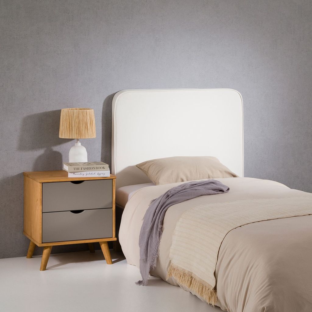 Kopfteil ARIELA 90 cm gepolstert, weiß - Headboard mit Wandbefestigung und Kunstlederbezug, bequeme Bettrückwand für Einzelbett