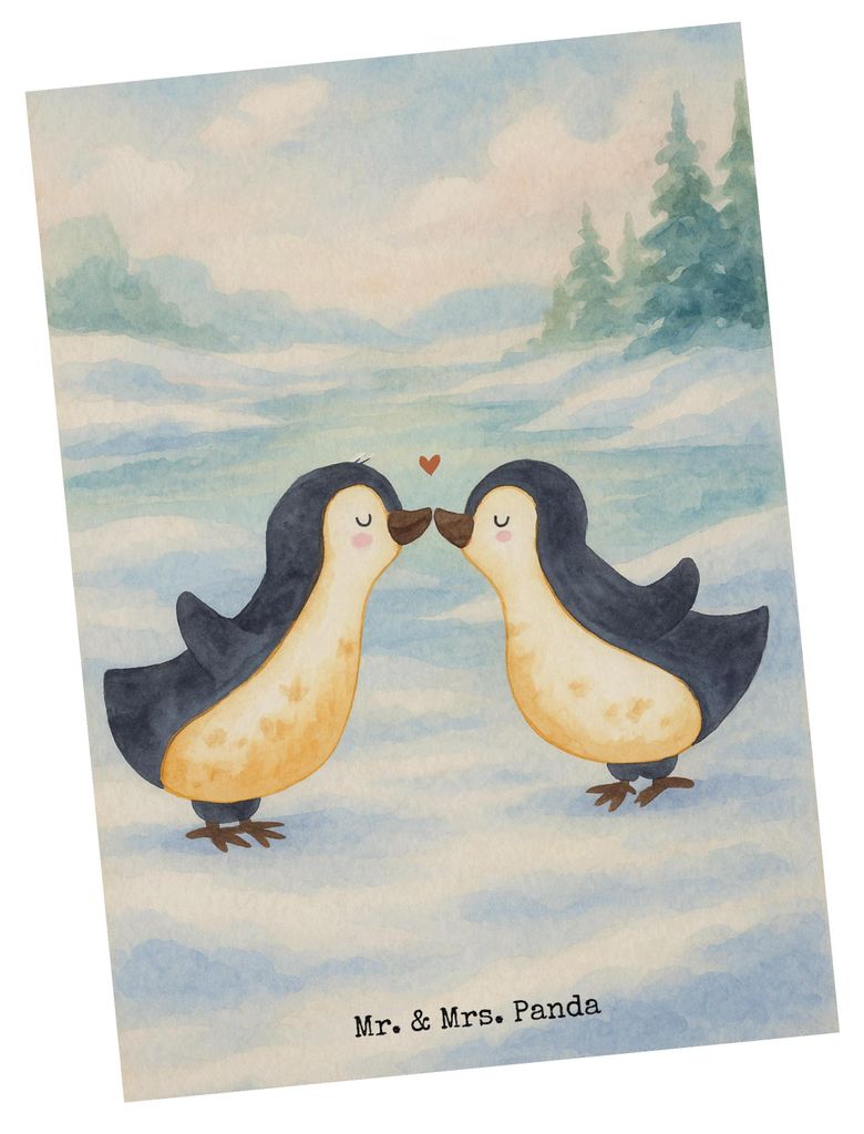 Mr. & Mrs. Panda Postkarte Pinguin Liebe Design - Weiß - Geschenk, Fotokarte, Ansichtskarte, Hochzeitstag, Freundin, Postkarten, Vertraut, Love, G...