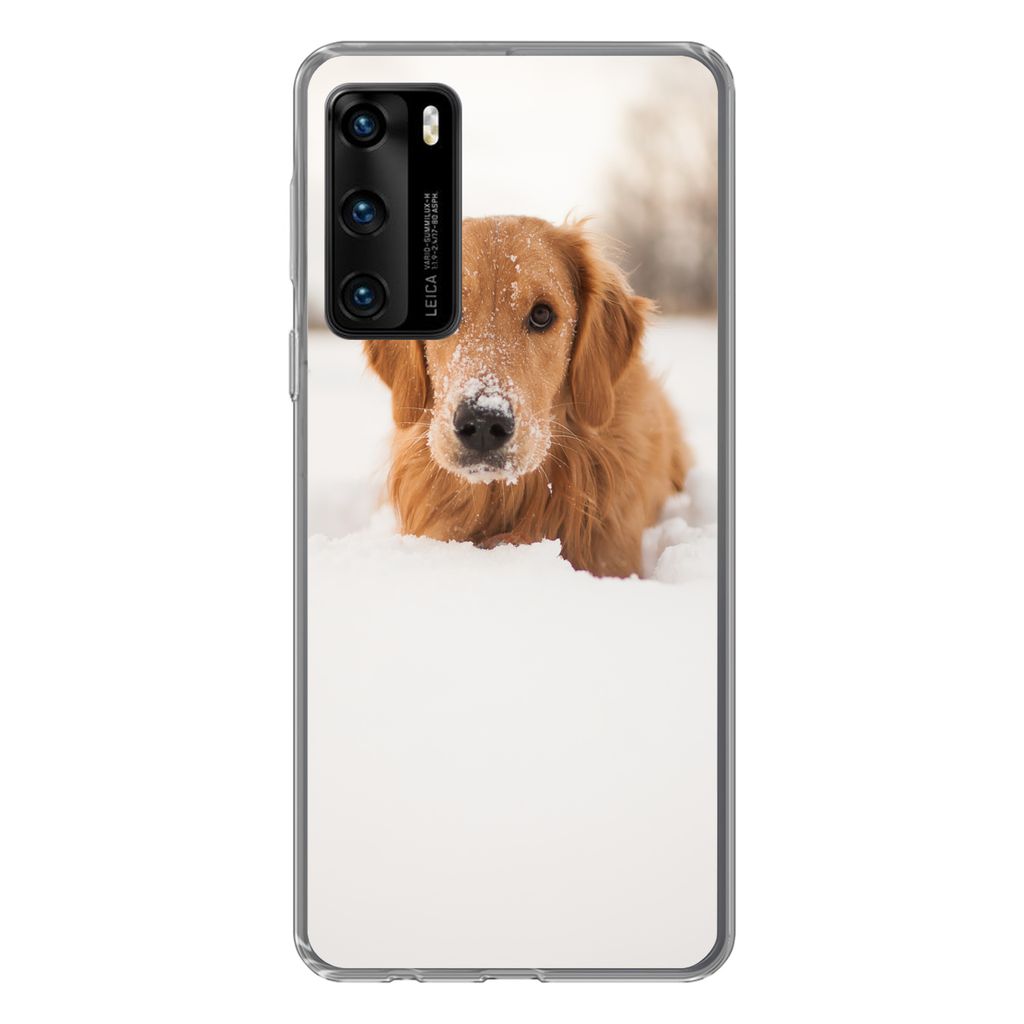 MuchoWow Handyhülle Schutzhülle Hülle für Huawei P40 Hund - Schnee - Winter Silikon Softcase Handy Hülle - Handytasche