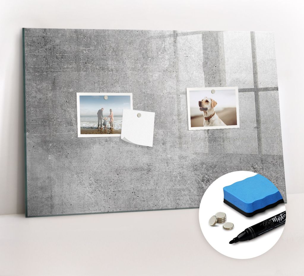 Magnetpinnwand Memoboard - Zubehörsatz - Schwarzer Marker + Schwamm + Magnete - 60 x 40 cm - Rohe Wand