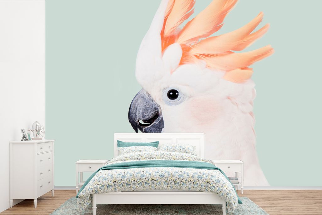 MuchoWow Fototapete für Wohnzimmer oder Schlafzimmer Wandtapete Vinyl Motivtapete Kakadu - Tiere - Natur - Weiß - 450x300 cm - Gemusterte