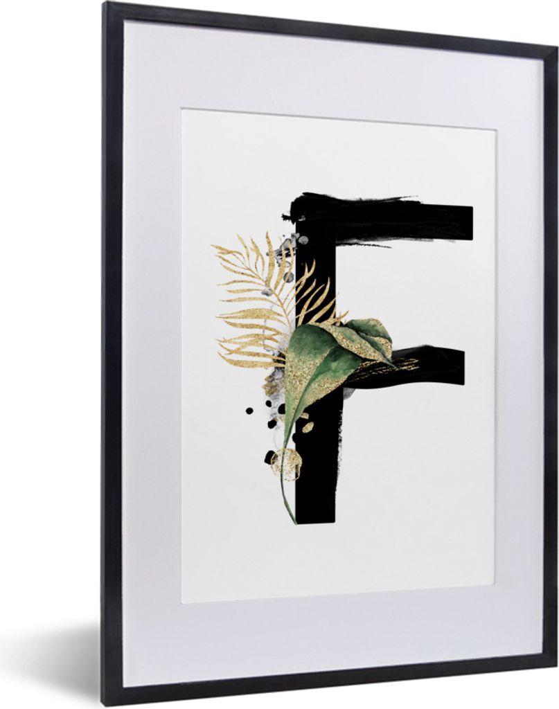 MuchoWow MuchoWow Gerahmtes Poster Buchstabe F - Schwarz - Weiß 30x40 cm - Poster mit zchwarzem Bilderrahmen - Wandposter Schlafzimmer