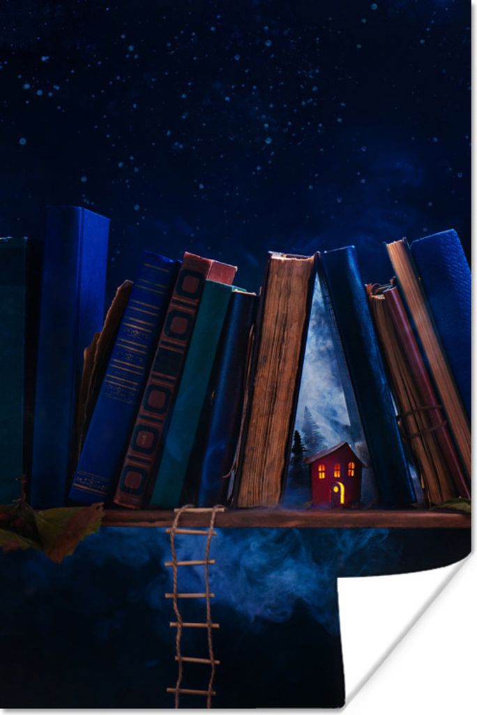 MuchoWow Poster Verlassenes Haus inmitten der Bücher 20x30 cm - Papierdruck