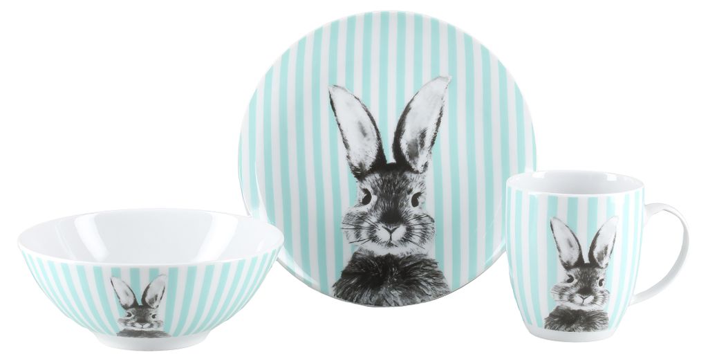 CreaTable, 25216, Happy Bunny Grün, Ostergeschirr 3-tlg, Porzellan