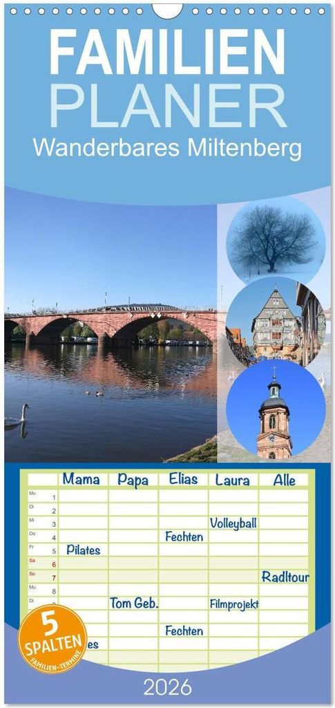 Familienplaner 2026 - Wanderbares Miltenberg mit 5 Spalten (Wandkalender, 21 x 45 cm) CALVENDO