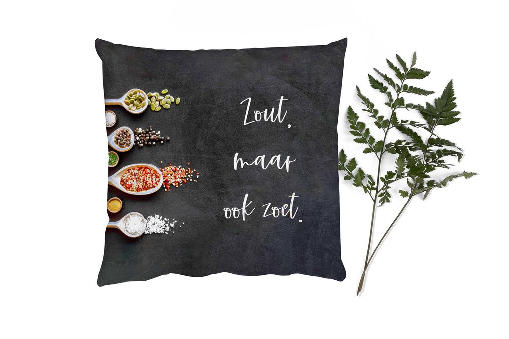 MuchoWow Zierkissen Sofakissen Wohnzimmer Dekokissen 40x40 cm Sprichwörter - Kochen - Salzig, aber auch süß - Zitate - Gewürze - Foto Kissen ...