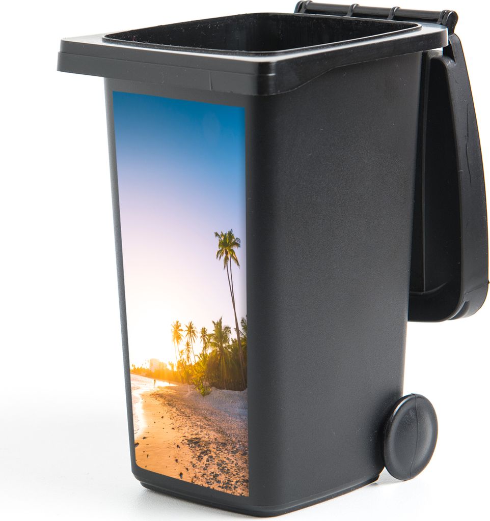 MuchoWow Mülltonnenaufkleber Strand - Palme - Sand 44x98 cm - Containeraufkleber - Aufkleber - Mülltonnen-Aufkleber