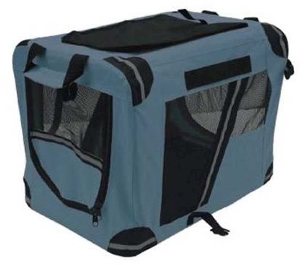 Hunde Transportbox faltbar 55x40x40 cm blau mit Tragegurt, bis 10 kg