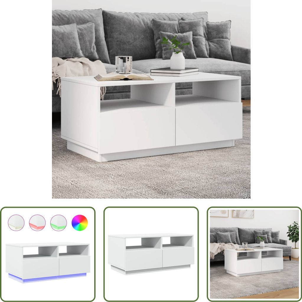 The Living Store Couchtisch mit LED-Leuchten Weiß 90x49x40 cm