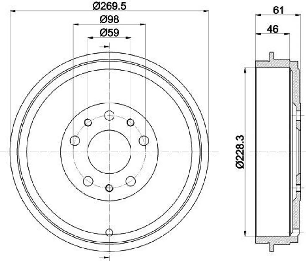 Tambour de Frein HELLA 8DT 355 303-211 pour Fiat 500L et Opel Combo