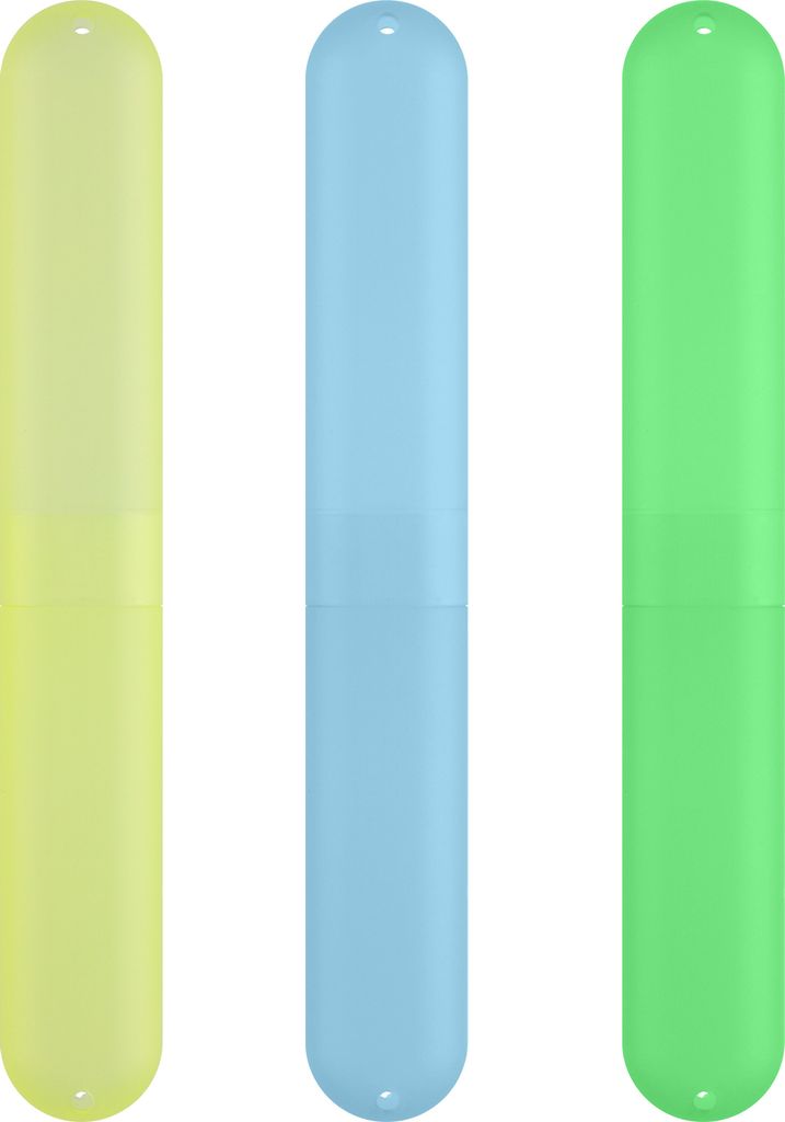 kwmobile 3x Zahnbürsten Etui aus Kunststoff - 20,5 x 3 x 2 cm - Zahnbürstenhülle mit Lüftungsschlitzen - Hülle Blau Grün Gelb