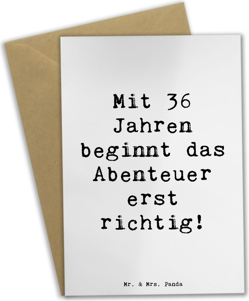 Mr. & Mrs. Panda Klappkarte Spruch 36. Geburtstag Abenteuer - Weiß - Geschenk, Happy Birthday, weihnachtskarten, das Leben genießen, vatertagskar...