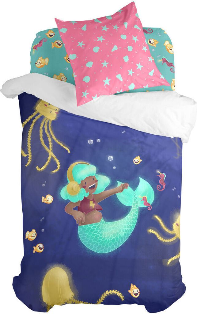 Happy mermaid Bettbezug set 2 teiliges 135 x 200 cm 100% Baumwolle Hergestellt in Europa