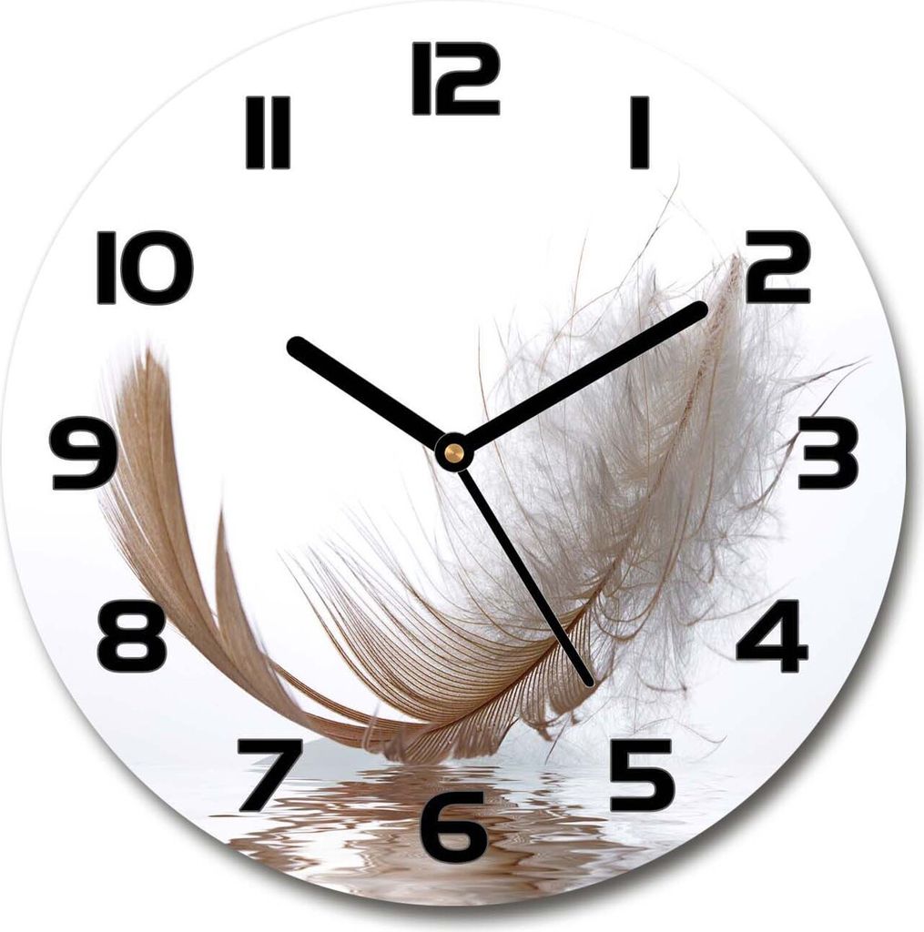 Wanduhr aus Glas 30fi Glasbild Glasuhr Gehärtetes Glas - schwarze-zeiger - Feather on the water