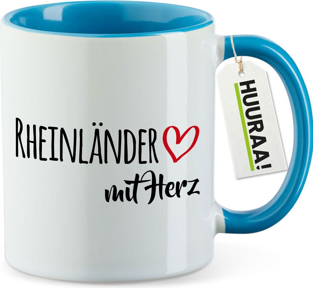 Huuraa Kaffeetasse Rheinländer mit Herz 330ml Blau Keramik Kaffeebecher Geschenkidee