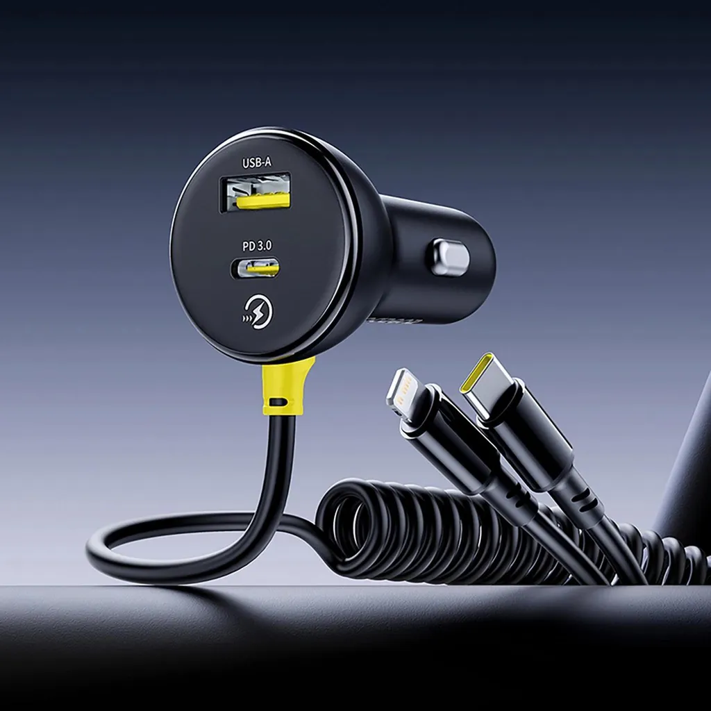 Baseus Caricatore Auto 60W con Cavo Retrattile Lightning e USB-C Nero - 9