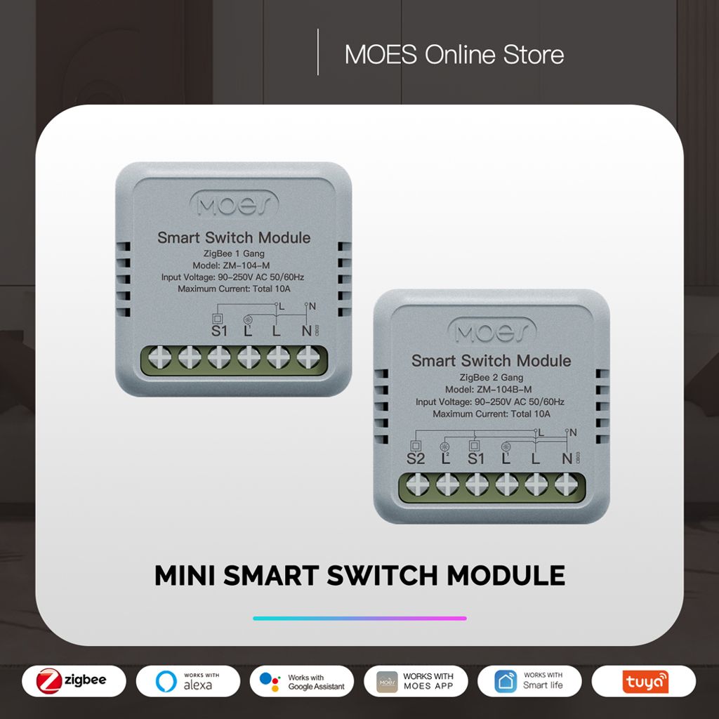 MOES Zigbee Smart Mini Lichtschalter Modul Unterputz – Alexa, Google, Sprachsteuerung, 90-250V
