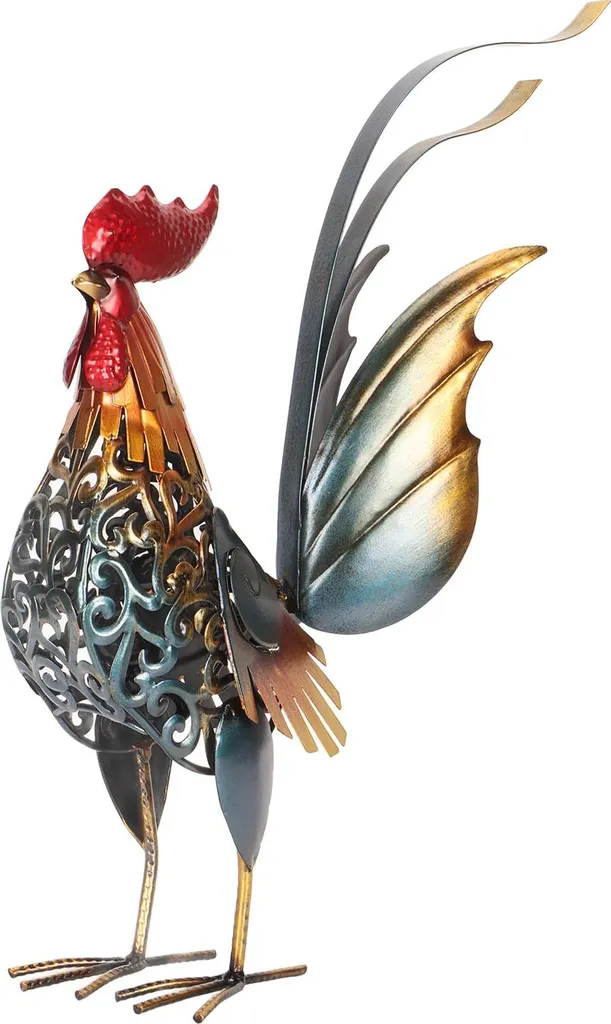 Statue décorative coq en fer de style campagnard pour terrasse et maison
