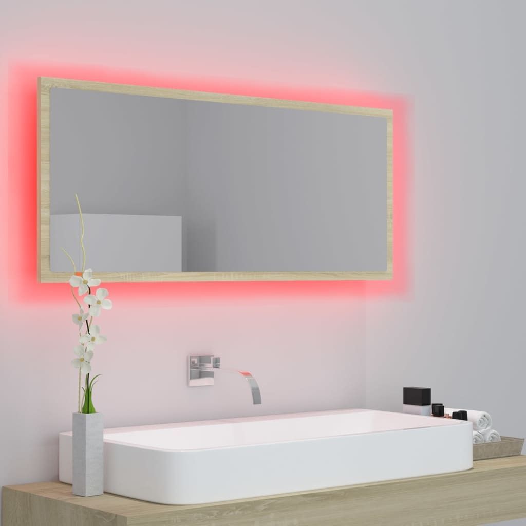 Möbel LED-Badspiegel Modernes Design - Hängeschrank für Bad Badezimmer - Wandspiegel Sonoma-Eiche 100x8,5x37 cm Acryl Top4067564